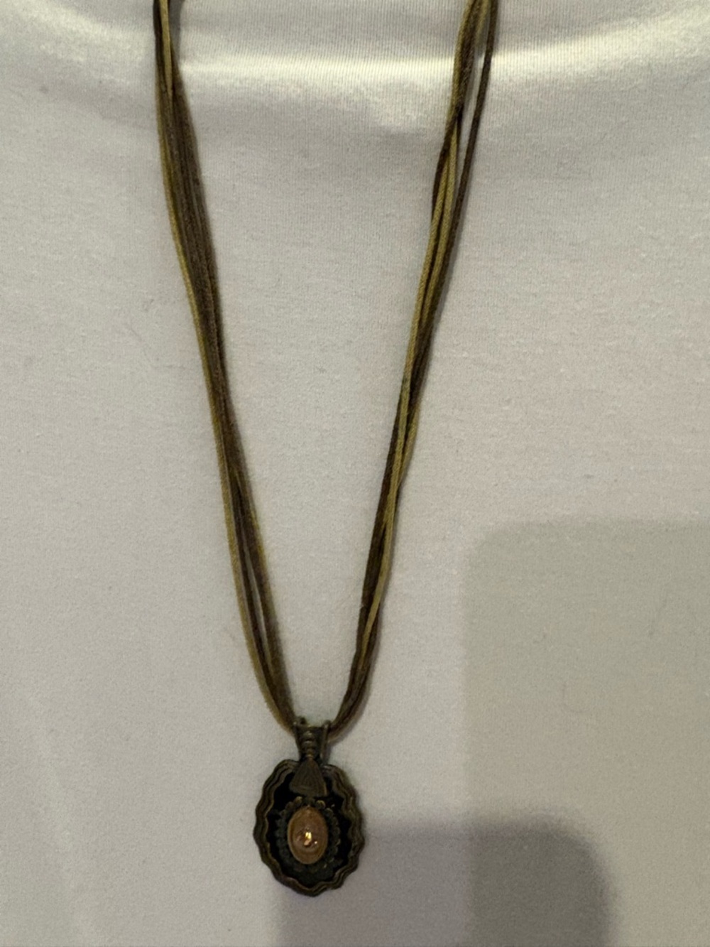 Layered Olive Cord Necklace with Pendant